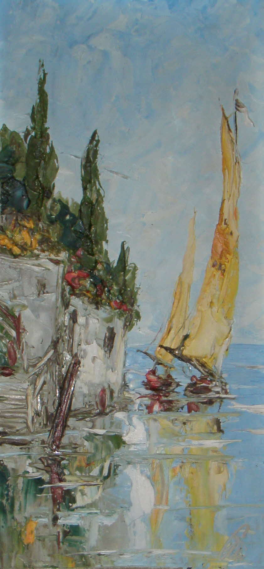 Franco Cilea - zwei Segelboote an der Adria-Steilk�ste nahe Rimini bei leichtem Wind um 1960 - 50 x 24 cm - 39 € mtl./K 450 €