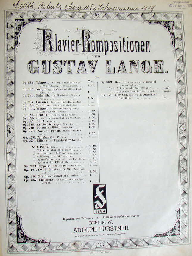Gustav Fredrik Lange (* 22. Februar 1861 in Fredrikshald; � 11. Februar 1939 in Oslo) war ein norwegischer Geiger, Komponist und Musikp�dagoge. Von 1878 bis 1883 studierte er in Stockholm Violine bei C. J. Lindberg und Komposition bei F. V. L. Morcman.  Er setzte seine Violinausbildung bei Hubert L�onard in Paris und bei �mile Sauret in Berlin fort  - 39 € mtl./K 350 €
