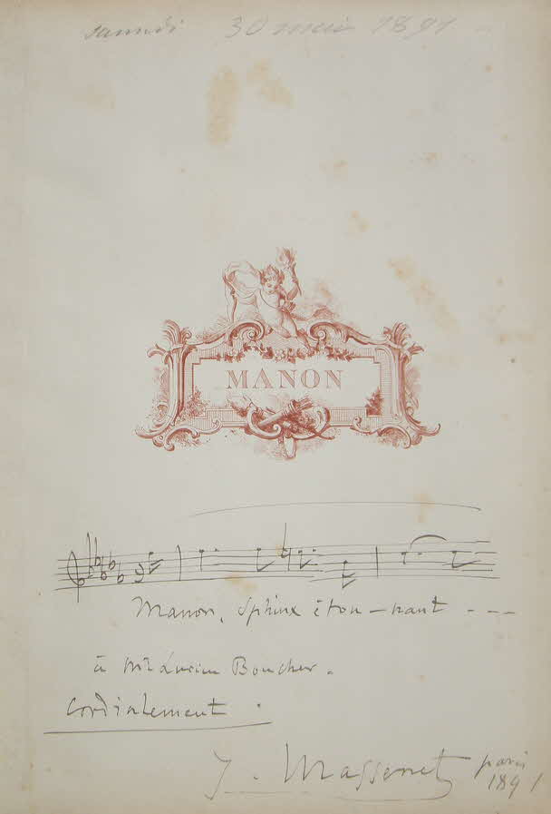Jules �mile Fr�d�ric Massenet (* 12. Mai 1842 in Montaud bei Saint-�tienne; � 13. August 1912 in Paris) war ein franz�sischer Opernkomponist.

Manon - Oper in f�nf Akten, erste Auff�hrung Paris 1884 - 39 € mtl./K 350 €