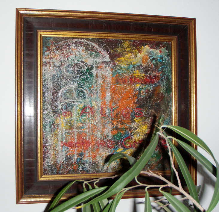 TRAUM - Ich glaube an alles noch nie gesagte (nach Rilke) - Helmuth A. Meyer-Ehinger - Flechtenst�ck 5 - Mischtechnik auf Holzplatte 1975 - 34 x 34 cm -  59 € mtl./K 650 €