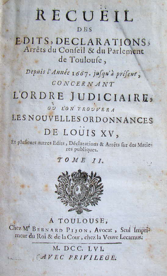 Ordre Judicaire - Toulouse - 1754  -  59 € mtl./K 250 €