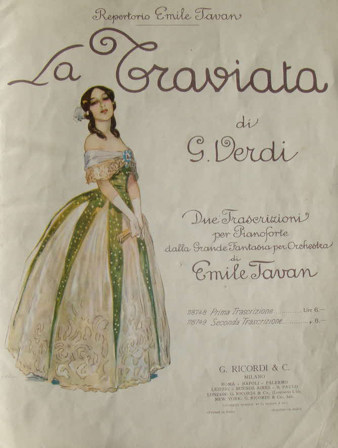 Giuseppe Fortunino Francesco Verdi (* 10. Oktober 1813 in Le Roncole, Herzogtum Parma; � 27. Januar 1901 in Mailand) war ein italienischer Komponist der Romantik.

La traviata / Violetta - Li- Erstauff�hrung 6. M�rz 1853 im Teatro La Fenice, Venedig	

zwei Interpretationen f�r Klavier - 39 € mtl./K 350 €