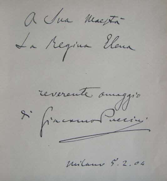 Giacomo Puccini (* 22. Dezember 1858 in Lucca; � 29. November 1924 in Br�ssel) war ein italienischer Komponist.

Signatur im Libretton von Madame Butterfly 