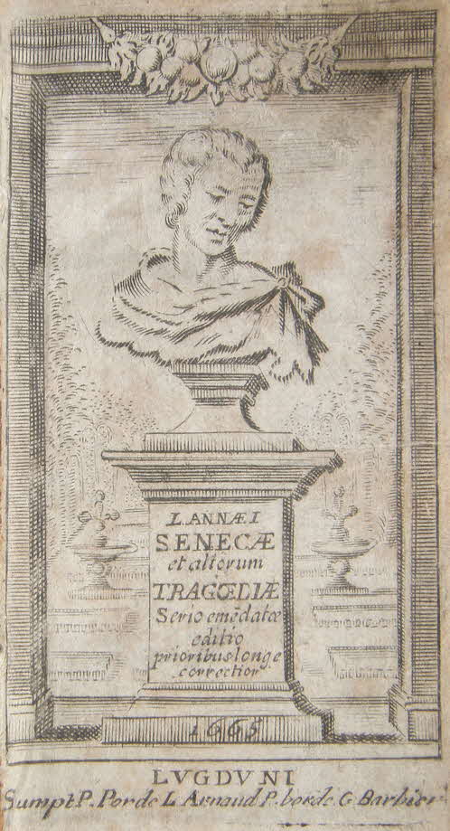 Lucius Annaeus Seneca, genannt Seneca der J�ngere (* etwa im Jahre 1 in Corduba; � 65 n. Chr. in der N�he Roms), war ein r�mischer Philosoph, Dramatiker, Naturforscher, Politiker und als Stoiker einer der meistgelesenen Schriftsteller seiner Zeit.

Vom Jahr 49 an war er der ma�gebliche Erzieher bzw. Berater des sp�teren Kaisers Nero. Wohl um diesen auf seine k�nftigen Aufgaben vorzubereiten, verfasste er eine Denkschrift dar�ber, warum es weise sei, als Herrscher Milde walten zu lassen (De clementia). Sein Agieren als Politiker stand teils im Widerspruch zu den von ihm in seinen philosophischen Schriften vertretenen ethischen Grunds�tzen.

Senecas Bem�hen, Nero in seinem Sinne zu beeinflussen, war kein dauerhafter Erfolg beschieden. Zuletzt beschuldigte ihn der Kaiser der Beteiligung an der Pisonischen Verschw�rung und befahl ihm die Selbstt�tung. Diesem Befehl kam Seneca nach.

Sammlung von Werken in lateinischer Sprache - verlegt 1665 in  Lugduni/Leiden(NL) - 288 Seiten - 11 x 6 x 2 cm . -  59 € mtl./K 650 €